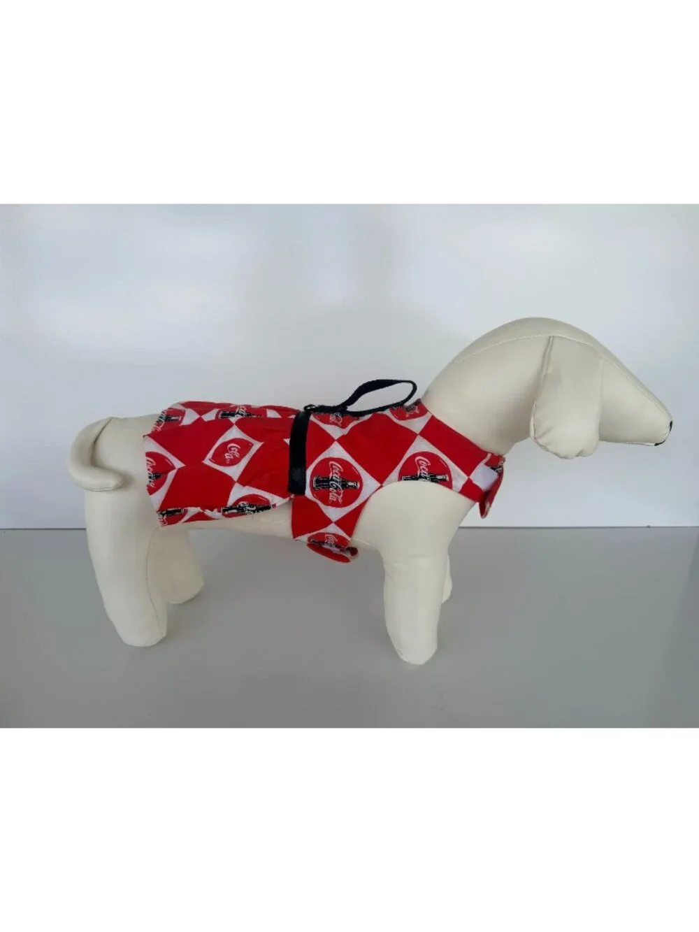 Handmade Small Dog Adjustable Dress Outfit w Harness Coca-Cola Red White Check